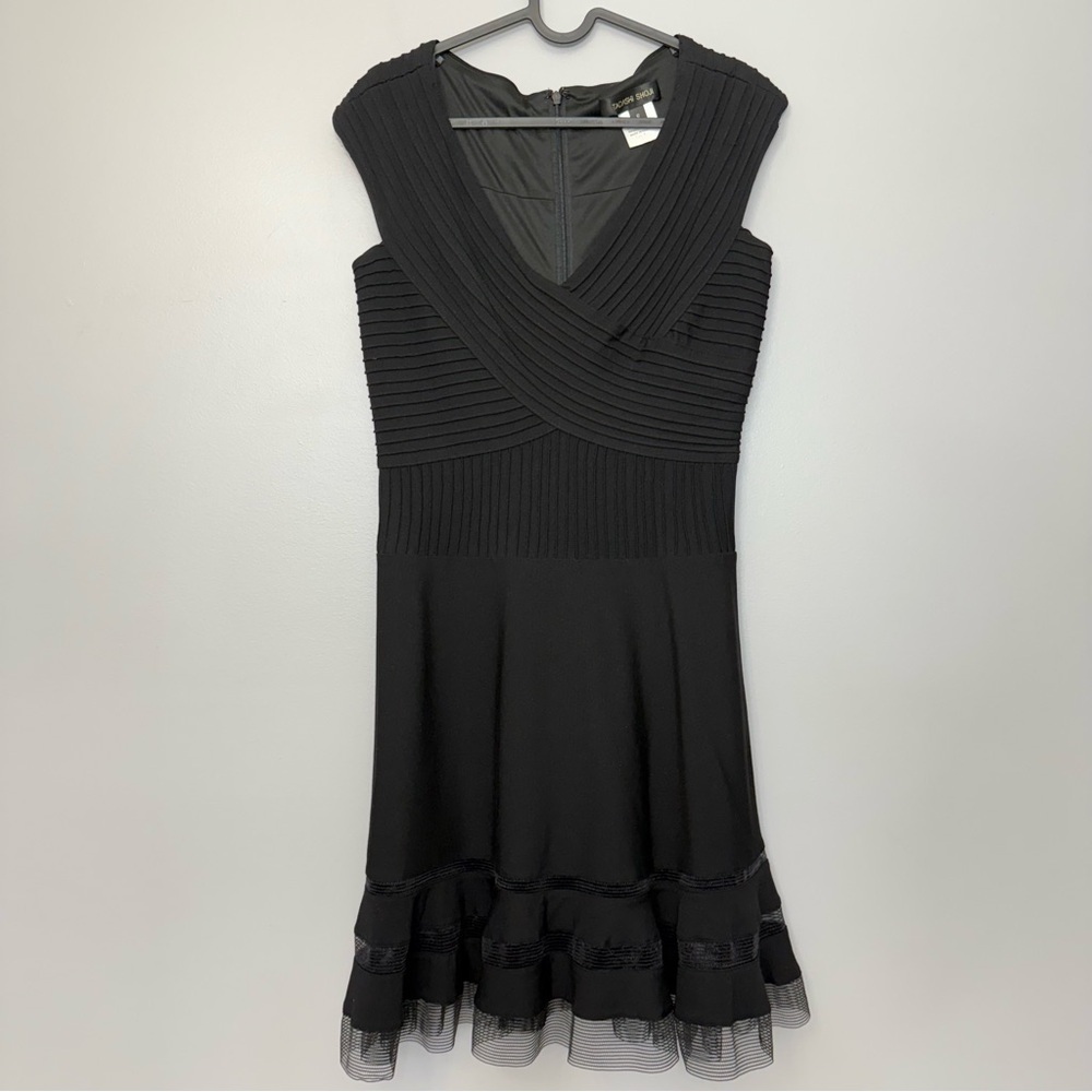 Designer Tadashi Shoji Pintuck Jersey Portrait Cocktail sz Small - Picture 4 of 13